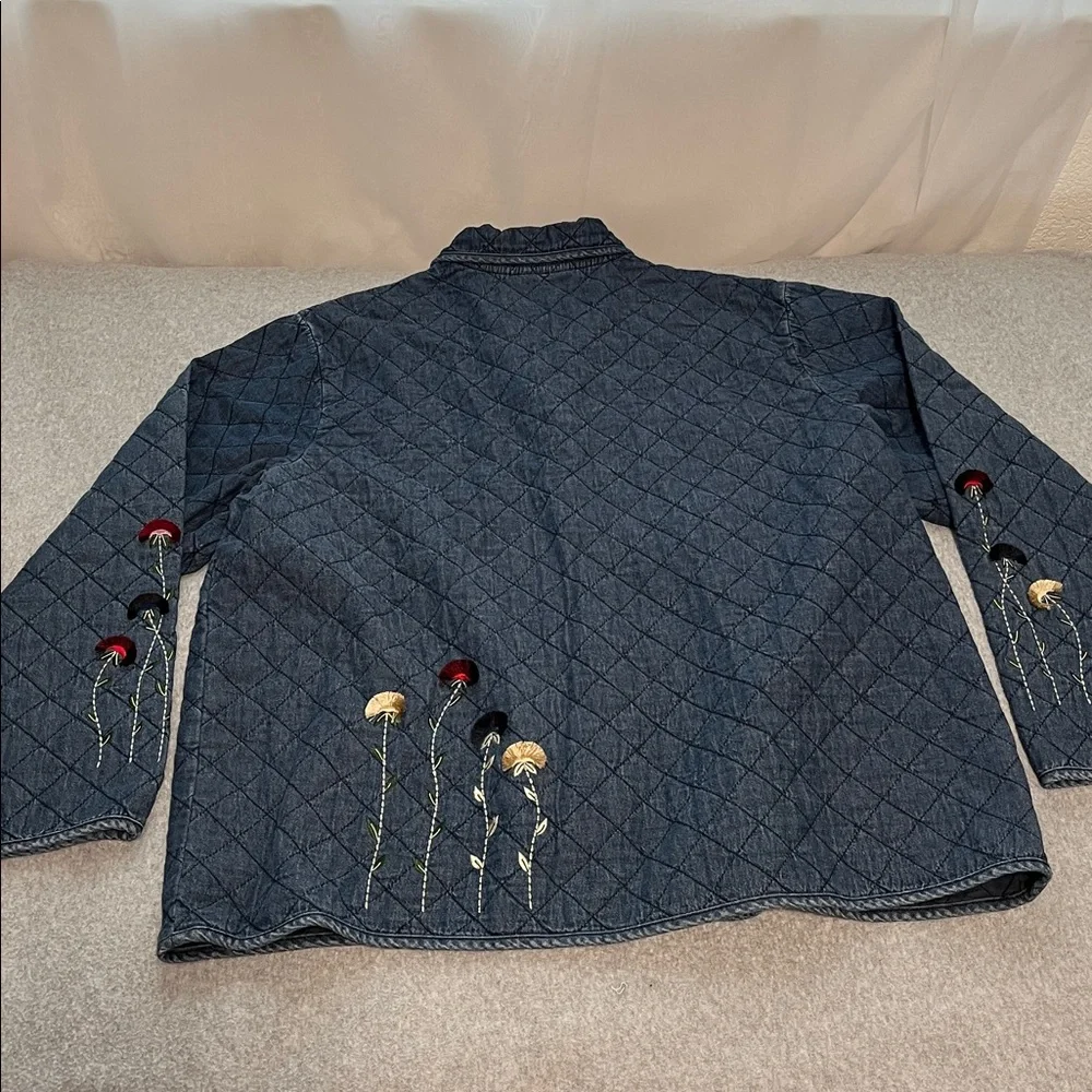 Vintage Quilted Chambray Jacket Womens 2X Boho Grandma Cottagecore Embroidered - Picture 10 of 12